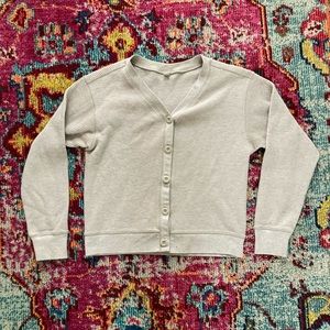 Uniqulo Oatmeal Beige/Tan Waffle Knit Cardigan Size: Medium